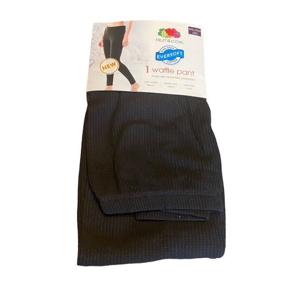 Fruit Of The Loom Women Waffle Knit Thermal Long John Pants Black Small 4-6‎ NEW - Picture 1 of 5